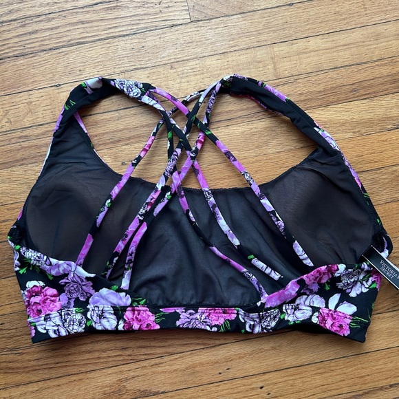 Victoria's Secret Black Sports Bra with Pink & Purple Floral Print - Picture 2 of 3